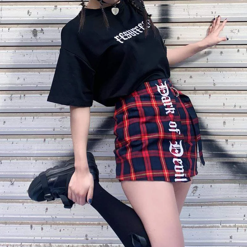 Women's Letters Plaid Mini Butt-hugging Skirts leather skirt durable